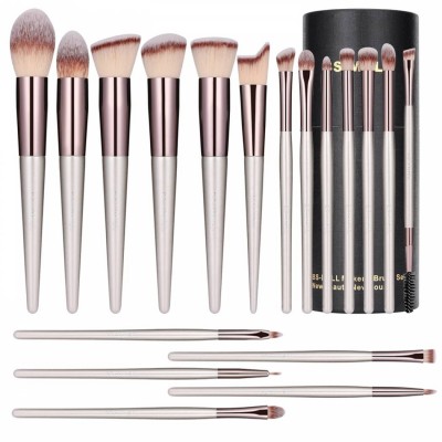 Amazon makeup brushes BS-MALL 18PCS Champagne Gold Cosmetic Brushes Custom Your Brand Logo Makeup Brush Set With Cylinder Case