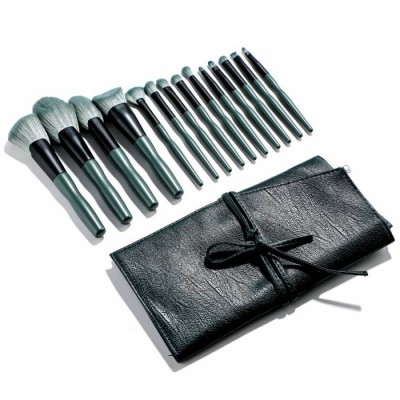 2021 High end Green makeup brushes set Vegan Handle 14 pcs custom made make up brushes with roll bag