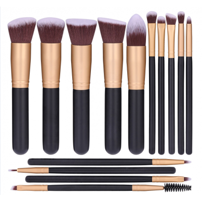 Wholesale 14 PCS Gold Cosmetic Make Up Brush OEM available Unique Design Handle Makeup Brushes Set