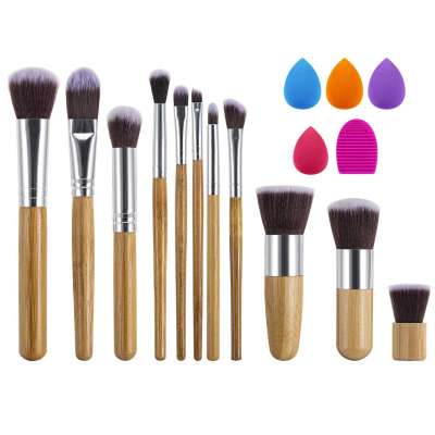 BS-MALL  Cosmetic Tools Sets  Natural Bamboo Handle Makeup Brushes Set & Makeup Sponge & Cleaning Pad